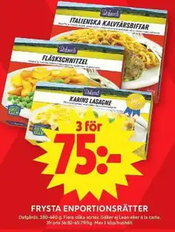 ICA Maxi Dafgårds Frysta enportionsrätter erbjuda