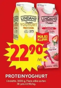 ICA Maxi Lindahls Proteinyoghurt erbjuda