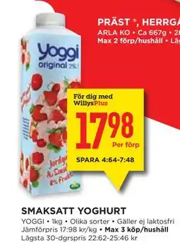 Willys SMAKSATT YOGHURT, Medlemspris erbjuda
