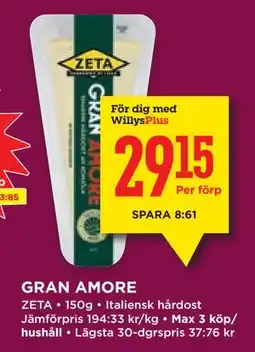 Willys GRAN AMORE, Medlemspris erbjuda