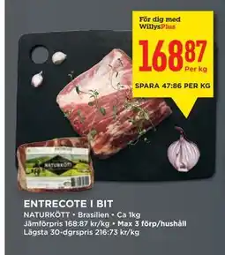 Willys ENTRECOTE I BIT, Medlemspris erbjuda