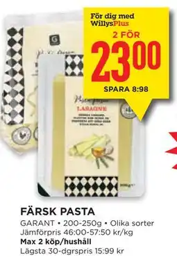 Willys FÄRSK PASTA, Medlemspris erbjuda