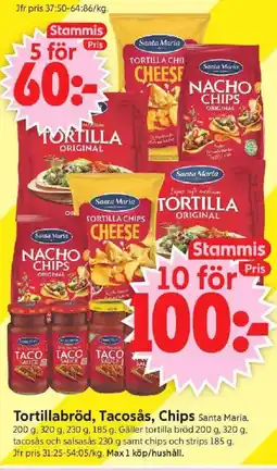 ICA Supermarket Santa Maria Tortillabröd, Tacosås, Chips erbjuda