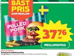 Coop Daglivs Pulled pork/kebab/kyckling, Medlemspris erbjuda