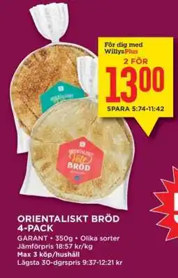 Willys ORIENTALISKT BRÖD 4-PACK erbjuda