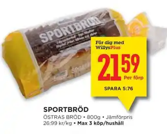 Willys SPORTBRÖD erbjuda