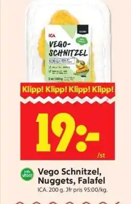 ICA Supermarket Vego Schnitzel, Nuggets, Falafel erbjuda