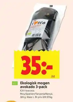 ICA Supermarket Ekologisk mogen avokado 3-pack erbjuda