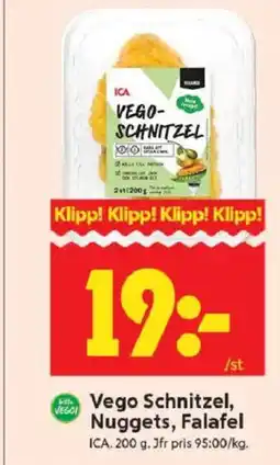 ICA Kvantum Vego Schnitzel, Nuggets, Falafel erbjuda