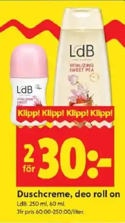 ICA Kvantum Duschcreme, deo roll on erbjuda