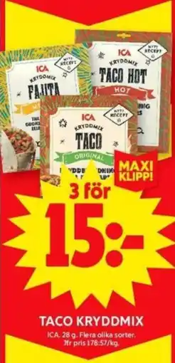 ICA Supermarket ICA Taco kryddmix erbjuda