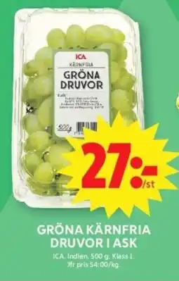 ICA Supermarket ICA Gröna kärnfria druvor i ask erbjuda