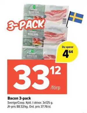 Coop Extra Bacon 3-pack erbjuda