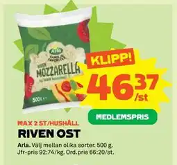 Stora Coop RIVEN OST, Medlemspris erbjuda