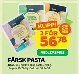 Stora Coop FÄRSK PASTA, Medlemspris erbjuda