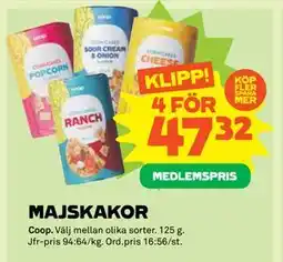 Stora Coop MAJSKAKOR, Medlemspris erbjuda