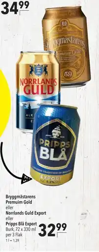 Citti Bryggmästarens Premuim Gold eller Norrlands Guld Export eller Pripps Blå Export, EUR 34.99 erbjuda
