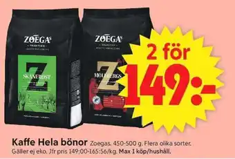 ICA Supermarket Zoegas Kaffe Hela bönor erbjuda