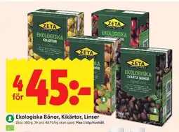 ICA Kvantum ZETA Ekologiska Bönor, Kikärtor, Linser erbjuda