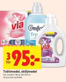 ICA Kvantum Via, Comfort Tvättmedel, sköljmedel erbjuda