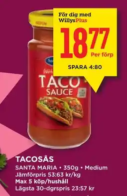 Willys TACOSÅS, Medlemspris erbjuda