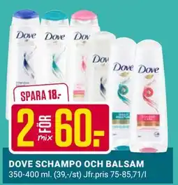 ÖoB DOVE SCHAMPO OCH BALSAM erbjuda