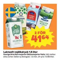 Coop Daglivs Laktosfri mjölkdryck 1,5 liter erbjuda