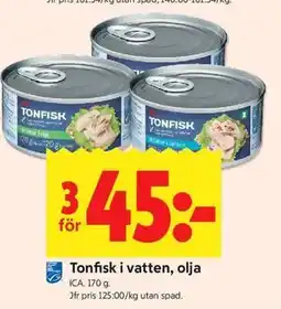 ICA Kvantum Tonfisk i vatten, olja erbjuda