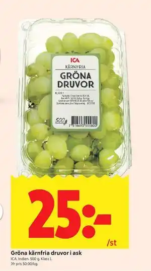 ICA Kvantum Gröna kärnfria druvor i ask erbjuda