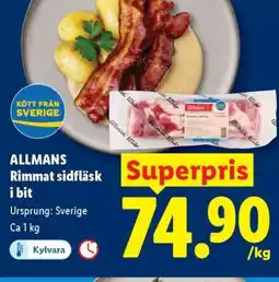 Lidl ALLMANS Rimmat sidfläsk i bit erbjuda