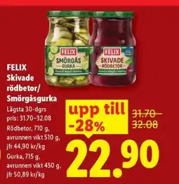 Lidl FELIX Skivade rödbetor/Smörgåsgurka erbjuda