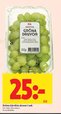 ICA Kvantum ICA Gröna kärnfria druvor i ask erbjuda