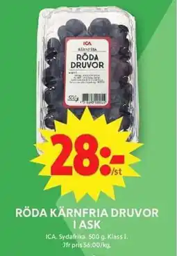 ICA Maxi ICA Röda kärnfria druvor i ask erbjuda