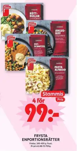 ICA Maxi FINDUS Frysta enportionsrätter erbjuda