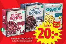 ICA Maxi ICA Bönor, kikärtor, linser erbjuda