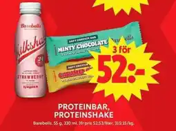 ICA Maxi BAREBELLS Proteinbar, proteinshake erbjuda