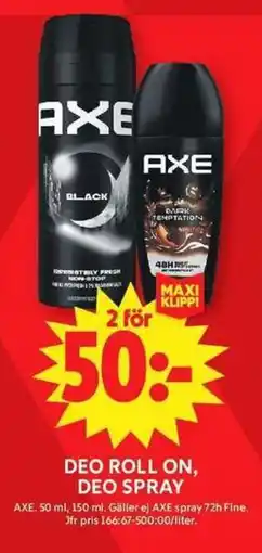 ICA Maxi AXE Deo roll on, deo spray erbjuda
