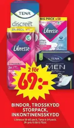 ICA Maxi Bindor, trosskydd storpack, inkontinensskydd erbjuda