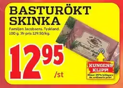 ICA Kvantum FAMILJEN JACOBSENS Basturökt skinka erbjuda