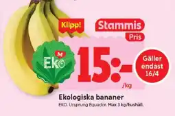 ICA Kvantum EKO Ekologiska bananer erbjuda