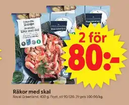 ICA Supermarket ROYAL GREENLAND Räkor med skal erbjuda