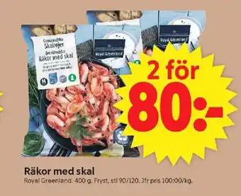 ICA Supermarket ROYAL GREENLAND Räkor med skal erbjuda