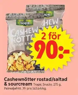 ICA Supermarket TROPIC SNACKS Cashewnötter rostad/saltad & sourcream erbjuda