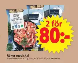 ICA Supermarket ROYAL GREENLAND Räkor med skal erbjuda