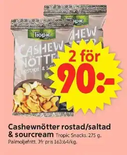 ICA Supermarket TROPIC SNACKS Cashewnötter rostad/saltad & sourcream erbjuda