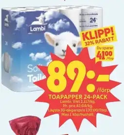 Ica Hajen Lagpris LAMBI Toapapper 24-pack erbjuda