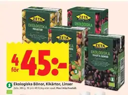 ICA Supermarket Ekologiska bönor, kikärtor, linser erbjuda