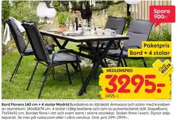 Rusta Bord Florens 140 cm + 4 stolar Madrid erbjuda