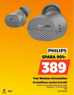 Power PHILIPS True Wireless-öronsnäckor TAT5000BK00 erbjuda