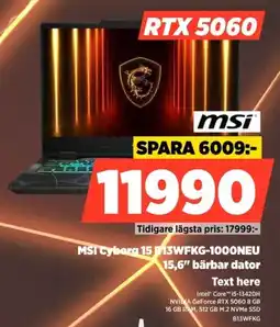 Power MSI Cyborg 15 P13WFKG-1000NEU 15,6" bärbar dator erbjuda